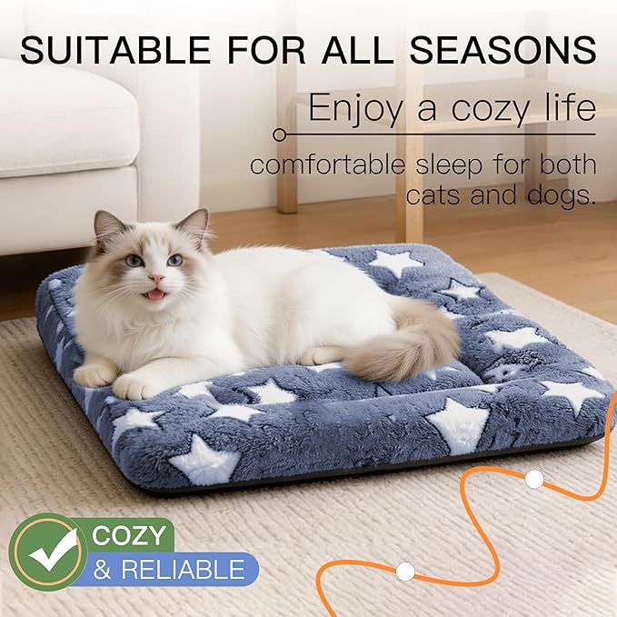 Dog Bed Mat for Crate, Soft Kennel Pad, Durable Comfort Mat for Dogs and Cats, Home and Crate Use (NavyBlue&Star, 18"*14"*1.5")