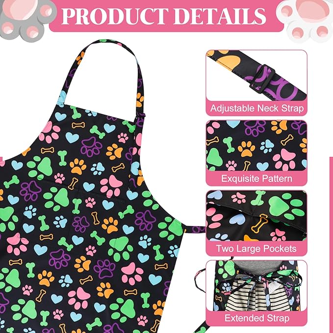Dog Grooming Waterproof Apron with 2 Pockets, Cute Animals Puppy Dog Pets Apron