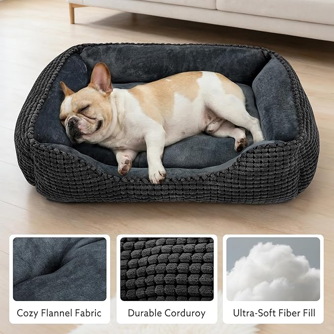 MIXJOY Rectangle Washable Orthopedic Dog Bed for Small, Medium and Large Dogs, Soft Calming, Sleeping Puppy Bed Durable Pet Cuddler with Anti-Slip Bottom, S (20"x19"x6")