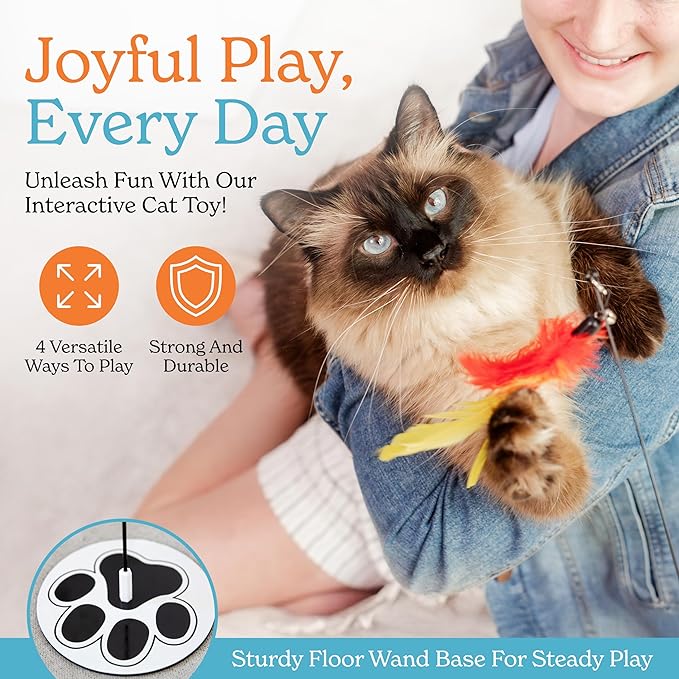 18-Piece Interactive Cat Toys for Indoor Cats, Cat Stuff Heavy Duty Self-Holding Floor Base & Suction Cup - Durable Feather Wand Bird Simulation Self Play Kitten Toys for Bored Adult Cats Juguete Gato
