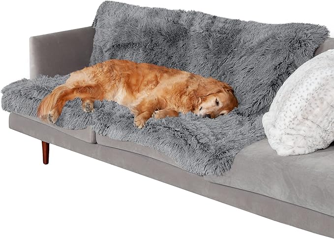 Furhaven Waterproof Throw Blanket for Dogs & Indoor Cats, Washable - Shaggy Plush Calming Long Faux Fur & Velvet Dog Blanket - Gray, XL