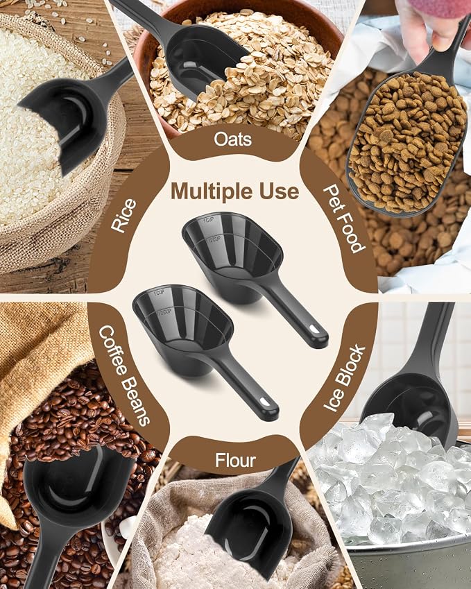 2 PACK Dog Food Scoop,1 Cup Capacity Pet Food Scoop With Measuring Lines For Dog, Puppy and Cat (Black)