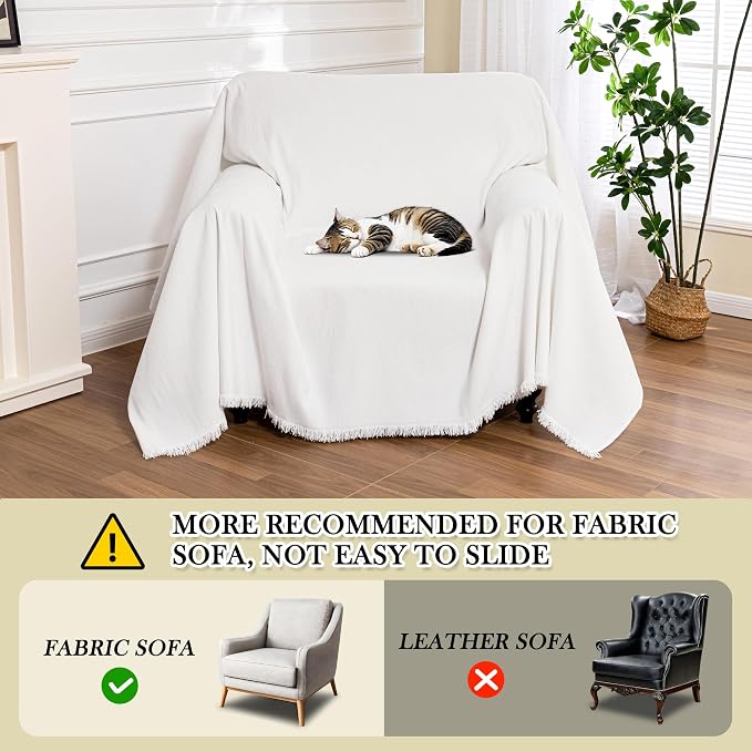 MEETSKY Oversized Chair Covers White Couch Cover Washable Armchair Slipcover Single Couch Cover for Dogs Pets, Recliner Cover 1 Cushion Couch Chenille Couch Protector with Tassel, 71"x 91"