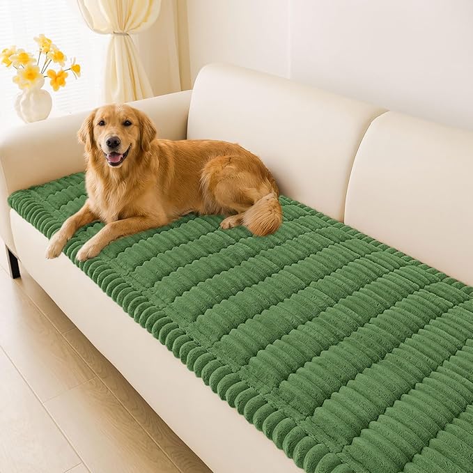 hyha Couch Cover for Dogs Washable, Non Slip Thick Flannel Sofa Protector, Pet Friendly Plush Furniture Cover for Sectional Sofa & Loveseat (Olive Green, 43" x 63")