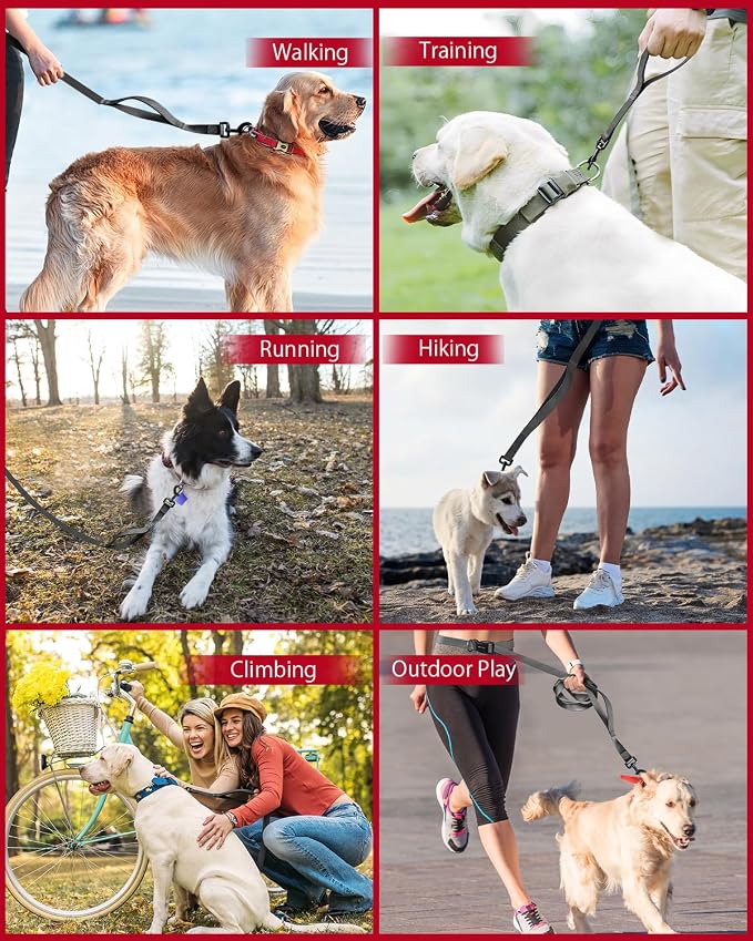 Hands Free Dog Leash, 5.1-8.9Ft Crossbody Long Leash, Waist Dog Belt for Small & Medium Dogs, City Walking & Running Outdoor Hiking &Travel etc. (Black)