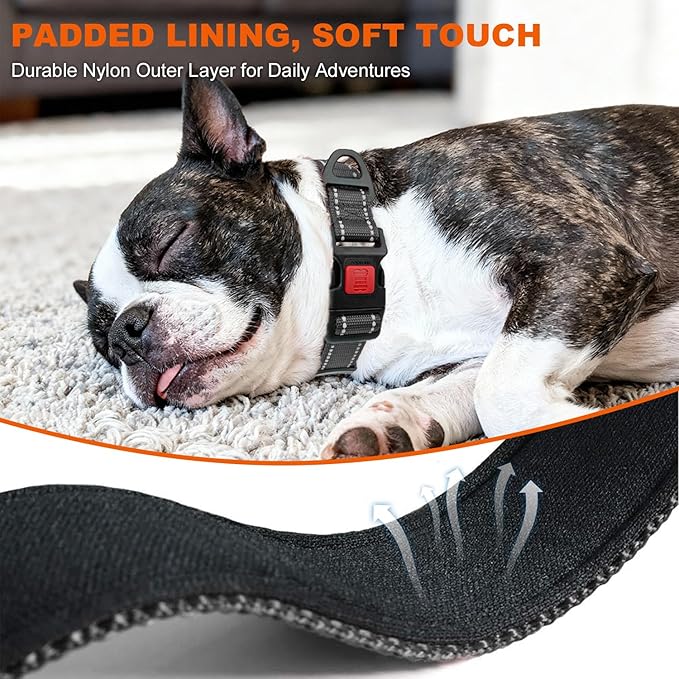 Taglory Reflective Dog Collar for Small Dogs, Soft Neoprene Padded with Escape-Proof Locking Buckle, Upgraded Zinc Alloy Ring, Adjustable Nylon Collar for Walking, Black,S