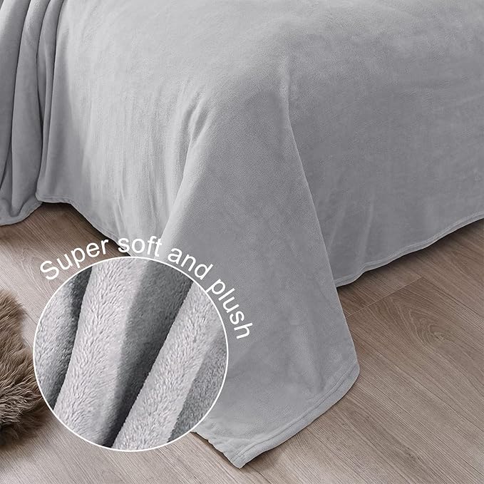 Exclusivo Mezcla Fleece Blankets Queen Size for Bed, Super Soft and Warm, All Season, Cozy, Plush, Lightweight, 90x90 Inches, Light Grey