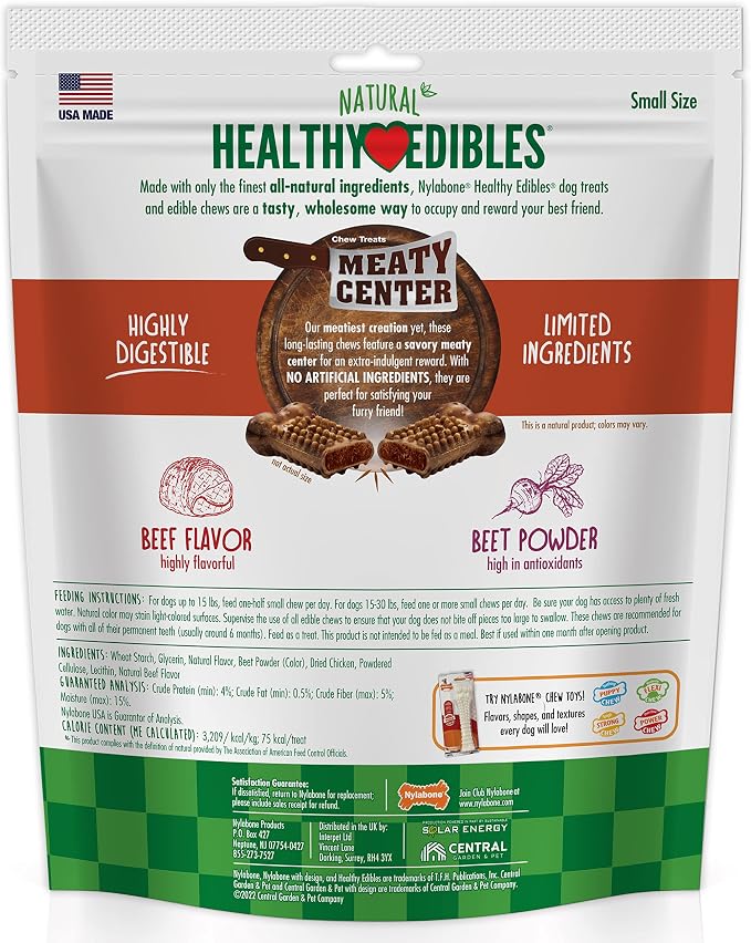 Nylabone Healthy Edibles Natural Dog Chews Long Lasting Meaty Center Beef Flavor Treats for Dogs, Small (12 Count) (Pack of 2)