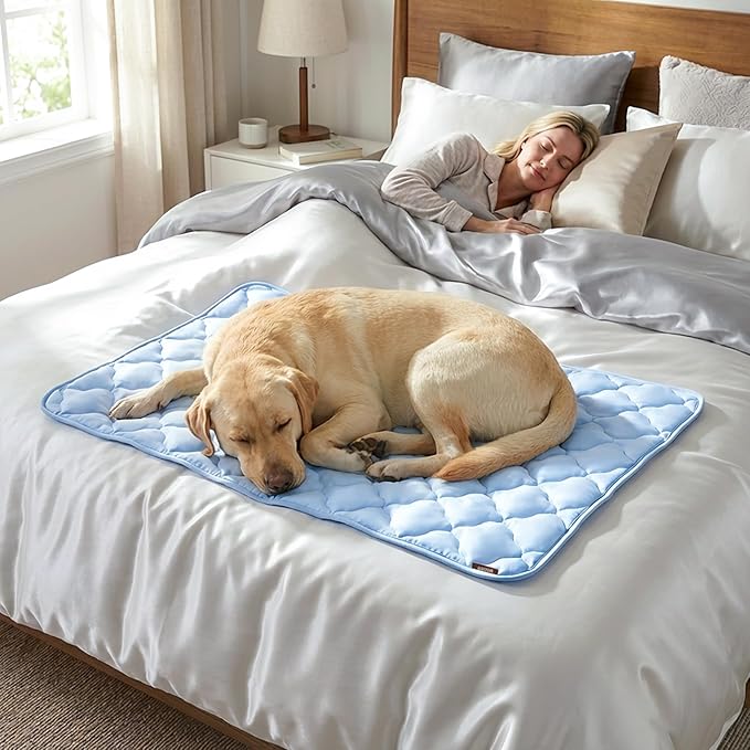 ZOMISIA Cooling Mat for Medium Dogs, Q-Max>0.5 Thin Breathable Crate Pad for Pet, Portable Washable Kennel Bed for Summer Active Dog with Chill Cool Soothing Fabric to Rapid Cooling, 29x18, Blue