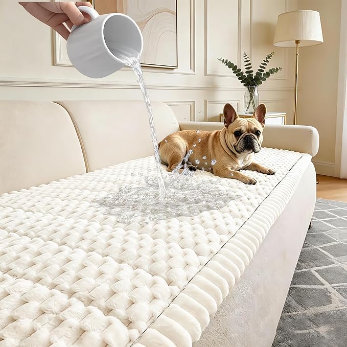 Waterproof Couch Cover for Dogs Washable,Non Slip Fuzzy Durable Couch Covers for 3 Cushion Sofa Pet Friendly Sofa Cover Dog Thick Soft Slipcovers Protector Couches Mat Bed (Beige, 27.6" x 59.06")