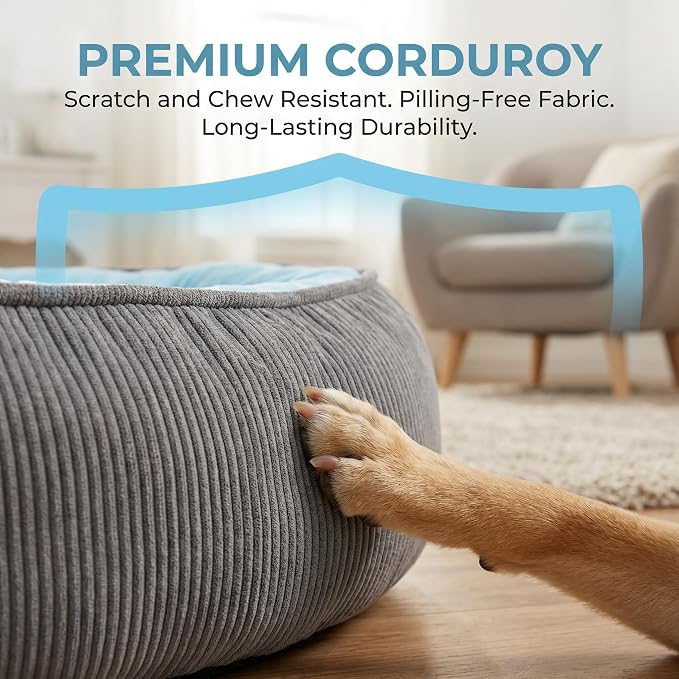 Calming Dog Bed for Medium to Large Dogs 30"x21" - Orthopedic Washable Pet Bed with Anti-Slip Bottom, Indoor Soft Cat Bed with Removable Cover (Sky Blue)