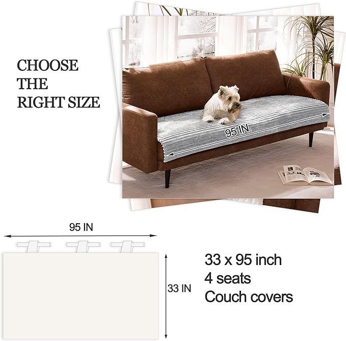 Dual Non-Slip Couch Cover for Dogs Waterproof, Fuzzy Soft Pet Couch Covers for Sofa 3 Cushion, Pet Friendly Soft Dog Bed Covers Sofa Cover Washable (Seagull Gray, 33" x 95" 1 Pack)