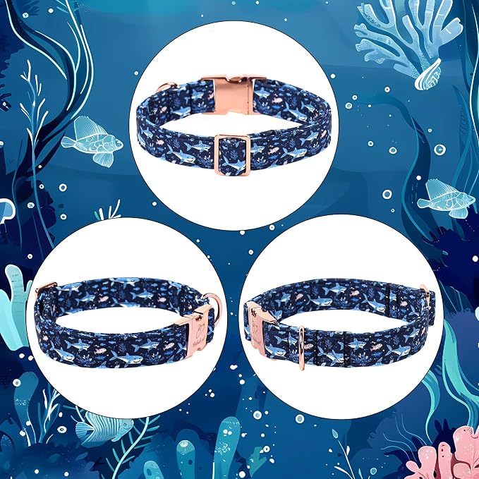 Summer Dog Collar, Cute Cartoon Sharks Dog Collars - Soft Adjustable Everyday Collars for Small Medium Large Dogs, Durable Metal Buckle Male Dogs Collar XS