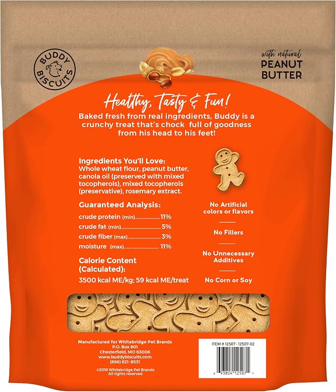 Buddy Biscuits Crunchy Dog Treats, Peanut Butter, 3.5 lbs. Bag (Pack of 2)
