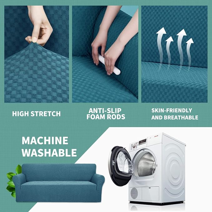 YEMYHOM Couch Cover Latest Jacquard Design High Stretch Sofa Chair Covers for Living Room, Pet Dog Cat Proof Armchair Slipcover Non Slip Magic Elastic Furniture Protector,Small (Chair, Teal)