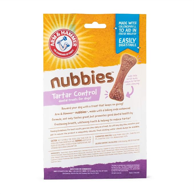 Arm & Hammer for Pets Nubbies Dental Treats Baking Soda Calcium Nubbed Texture Scrubs Plaque Tartar Chicken Flavor Freshens Breath Daily Oral Care 5 Count 1.75 OZ Trial Size for Dogs Daily Routine