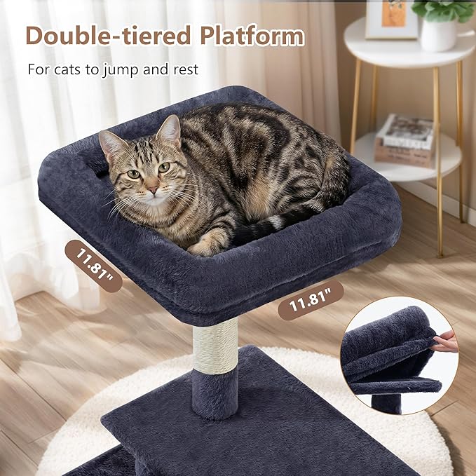 Gitelsnour Cat Tree, 42.1" Cat Tower for Indoor Kittens with Scratching Board and Posts, Multi-Level Cozy Cat Condo with 2 Perches, Hammock, Balls, Smoky Gray GCT005SG
