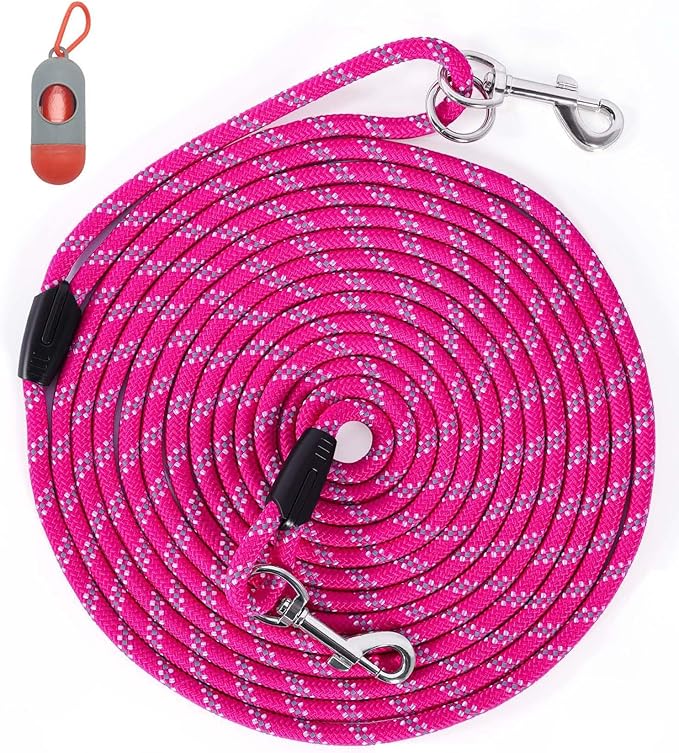 Long Dog Leash for Dog Training 20FT, Heavy Duty Dog Lead for Large Medium Small Dogs Outside Walking, Playing, Camping, or Yard,Hot Pink