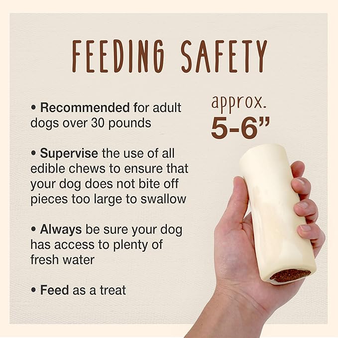 Cadet Stuffed Shin Bone, Long Lasting Dog Bones for Aggressive Chewers, High Protein Filled Dental Chew, Bully Stick Beef Flavor Filling, 5-6" for Large Dogs
