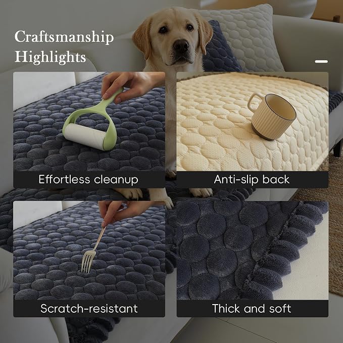 Circular Grid Couch Cover for Dogs Washable - Non Slip Thick Soft Pet Sofa Protector for 3 Cushion Couch Large Silicone Particles Furniture Mat for Cats Sectional Slipcovers