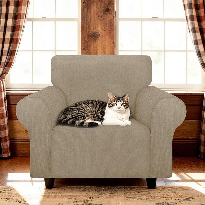 Waterproof Stretch Spandex Chair Sofa Slipcover,Washable Non-Slip Soft Couch Cover with Elastic Bottom, Leakproof Furniture Protector for Kids, Pets, Dogs & Cats (Chair, Island Fossi)
