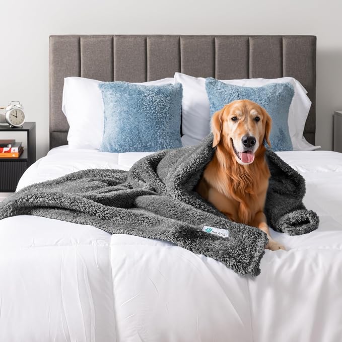 PETAMI Fluffy Fleece CAT and Dog Throw Blanket, Gray, X-Large