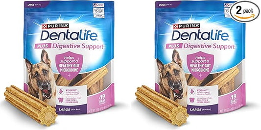 Dentalife Plus Digestive Support Dog Treats for Large Dogs 40 lbs. and up, Cleans Teeth, Freshens Breath, & Supports Healthy Gut, Chicken & Pumpkin Flavor, 22.6 oz., 19 Chews - 19 ct. Pouch