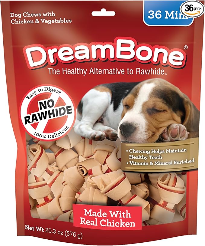 DreamBone Chicken Mini Bone Dog Treats, Daily Rawhide-Free Chew, Digests Safely and Completely, With Real Protein, Chicken and Veggies, 36 count