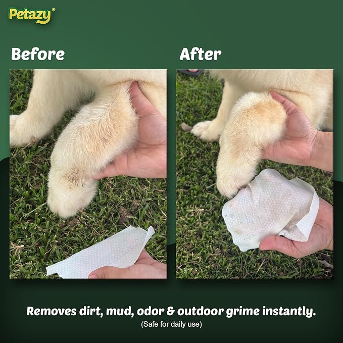 Petazy Pet Wipes for Dogs and Cats – 400 Count (8x8in) Hypoallergenic, Deodorizing Dog Wipes for Paws, Ears and Butt | XL with Aloe & Coconut Oil, Chamomile Scented | Includes 4 Grooming Glove Wipes