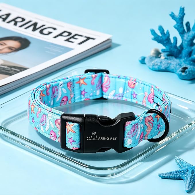 ARING PET Summer Dog Collar, Cute Blue Starfish Seahorse Doggy Collars for Puppy Small Medium Large Boy Girl Dogs Pet, for Daily Photos Outdoor Beach Walking Picnic, XS