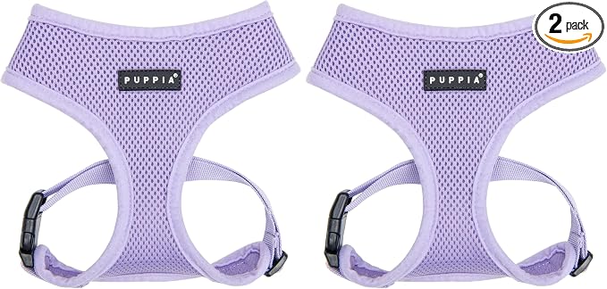 Puppia Soft Dog Harness No Choke Over-The-Head Triple Layered Breathable Mesh Adjustable Chest Belt and Quick-Release Buckle, Violet, Medium (Pack of 2)