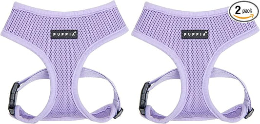 Puppia Soft Dog Harness No Choke Over-The-Head Triple Layered Breathable Mesh Adjustable Chest Belt and Quick-Release Buckle, Violet, Medium (Pack of 2)