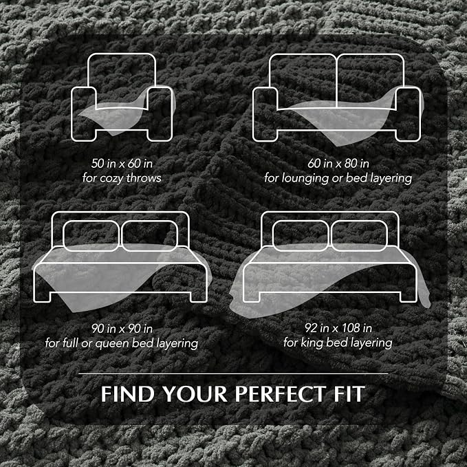 EVERGRACEHOME Chunky Polyester Knit Throw Blanket for Couch, Soft Luxurious Oversized King Moss Stitch Blanket for Bed, Large Cozy Farmhouse Knitted Throw for Sofa, Charcoal Gray, 108" x 92"