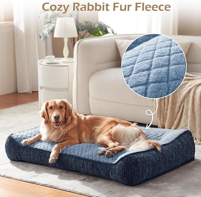 JOEJOY Orthopedic Dog Bed Medium Sized Dogs, Extra Thick Supportive Big Dog Couch Bed with Sides, Ultra Soft Pet Bed Sofa, Blue, 35''x25''