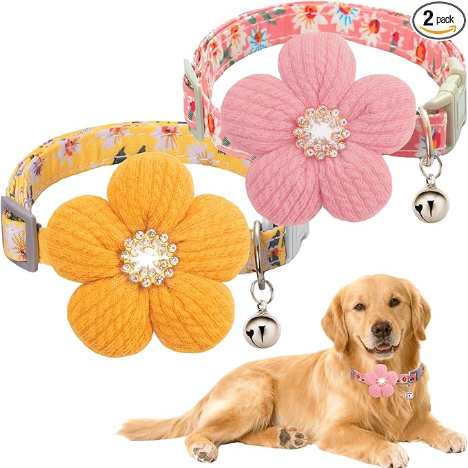 Large Dog Collar with Flower, Dog Collars for Large Dogs Collar for Girl Cute Dog Collar with Bell, Adjustable Length