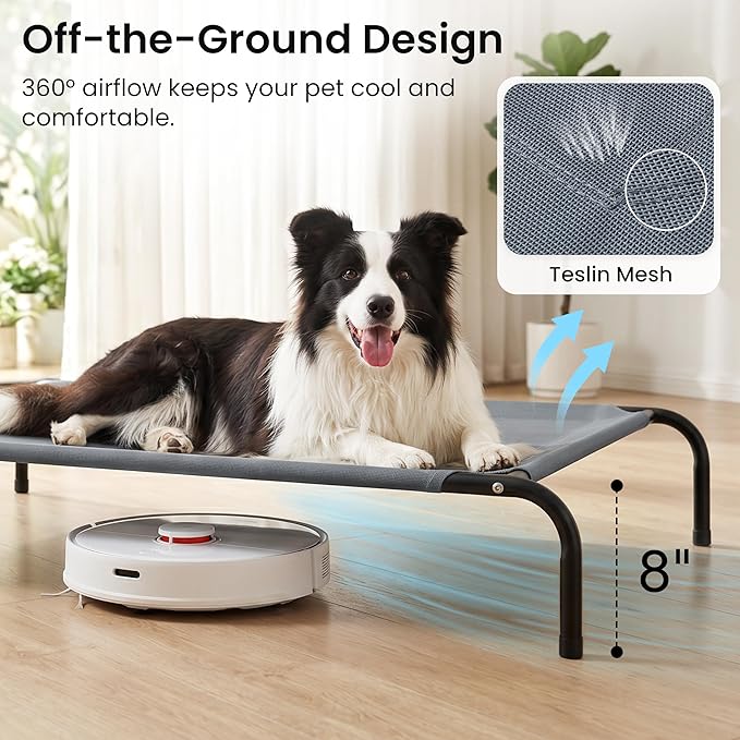 Love's cabin Elevated Cooling Dog Bed for Large Dogs, Portable Indoor & Outdoor Raised Pet Dog Cat Cot, Durable Summer Frame with Breathable Mesh, Grey, 48 inches