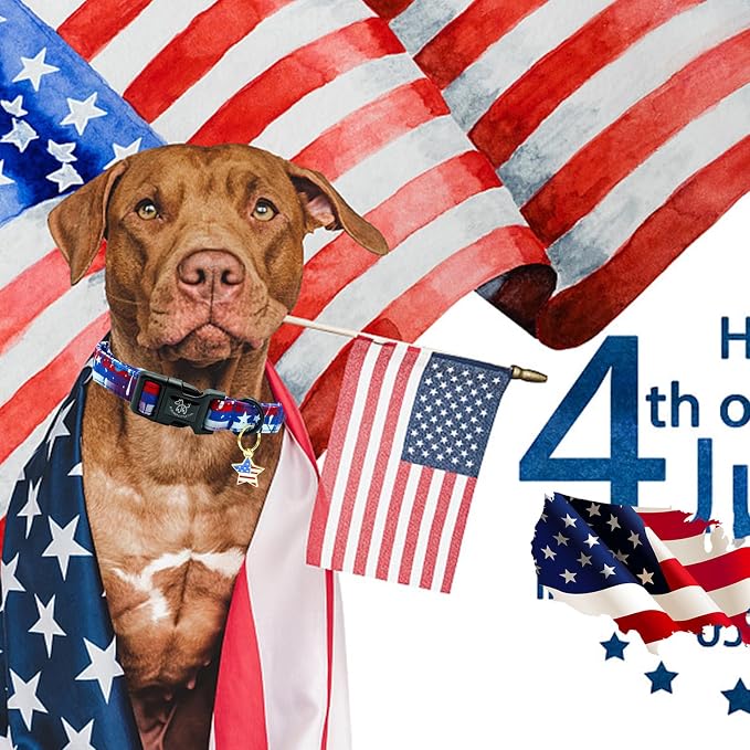 Elegant little tail Independence Dog Collar, 4th of July Holiday Pet Collars Cotton Patriotic Puppy Girl or Boy Soft Pet Gift Adjustable Dog Collar for Small Medium Large Dogs