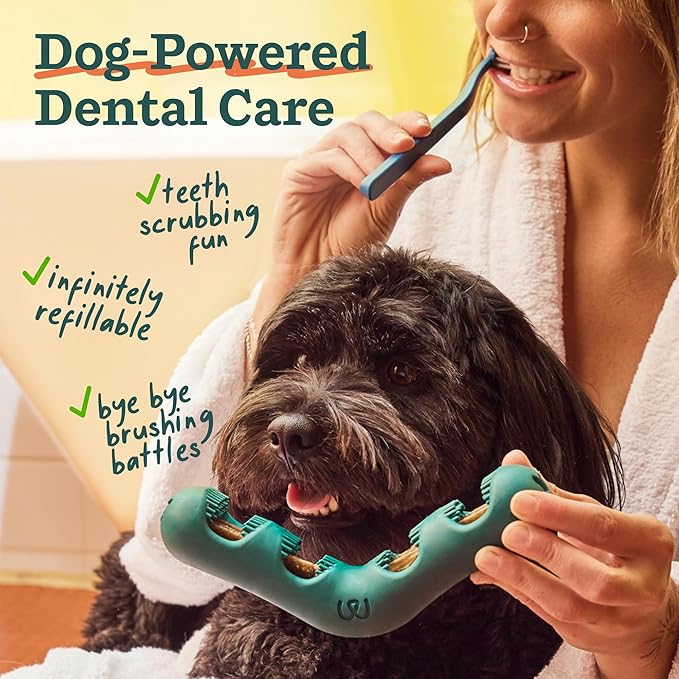WOOF The Bite n' Brush - Dog Toothbrush Toy - Scrub Plaque and Tartar from Your Dog's Teeth and Mouth - Dog Dental Chew Toy - Large