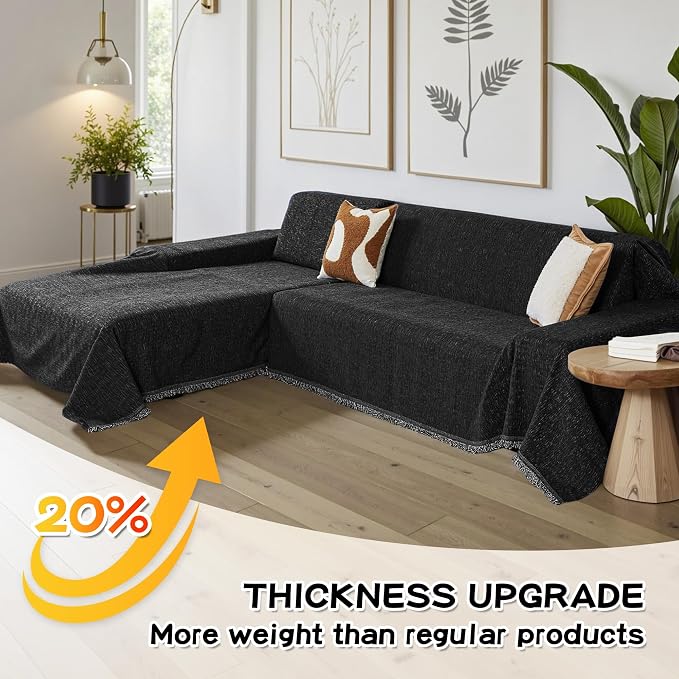 MYSKY HOME Couch Cover for Sectional Sofa, 2 Pieces Chenille Couch Covers for L Shape Sofa Cover, Furniture Protector for Pets, Kids, Sofa Slipcover for 2-3 Cushion Couch (71"x102"+71"x118", Black)