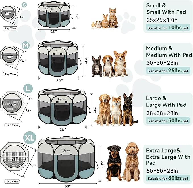 Siedihit Large Dog Cat Playpen, Puppy Pet Playpen Indoor for Dog Crate Tent Cage Outdoor, Portable Pop Up Dogs Enclosure Kennel with Carrying Case for Dogs/Cats/Rabbits, Grey