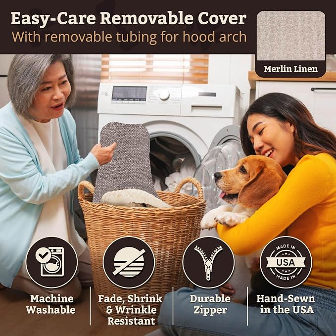 Snoozer Rectangle Cozy Cave Dog Bed - Indoor Dog Bed with Cover Cave, Covered Calming Burrow for Small & Medium Sized Pets with Blanket Attached, Enclosed, Washable Cover - Medium, Merlin Linen