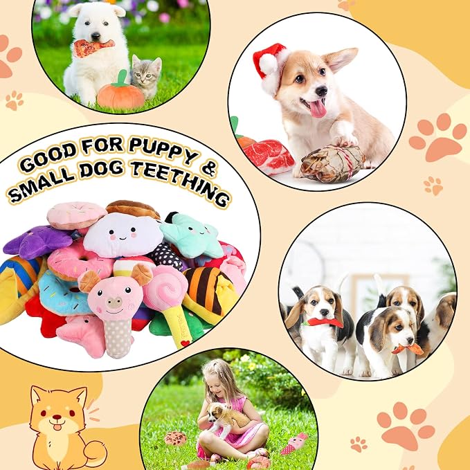 Hungdao 80 Pcs Dog Squeaky Toys Bulk for Small Dog Cute Plush Stuffed Puppy Chew Teething Toys Pet Bundle Easter Gift for Chewing Cleaning & Interactive Play(Cute Style)