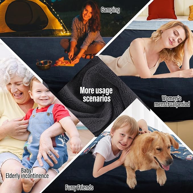 Ahinahwap Waterproof Blanket for Bed Couch Sofa, 60"x80" Reversible & Washable, Waterproof Blanket Queen Size, Water Resistant Twin Bed Blankets, Leakproof (Black/Light Grew)