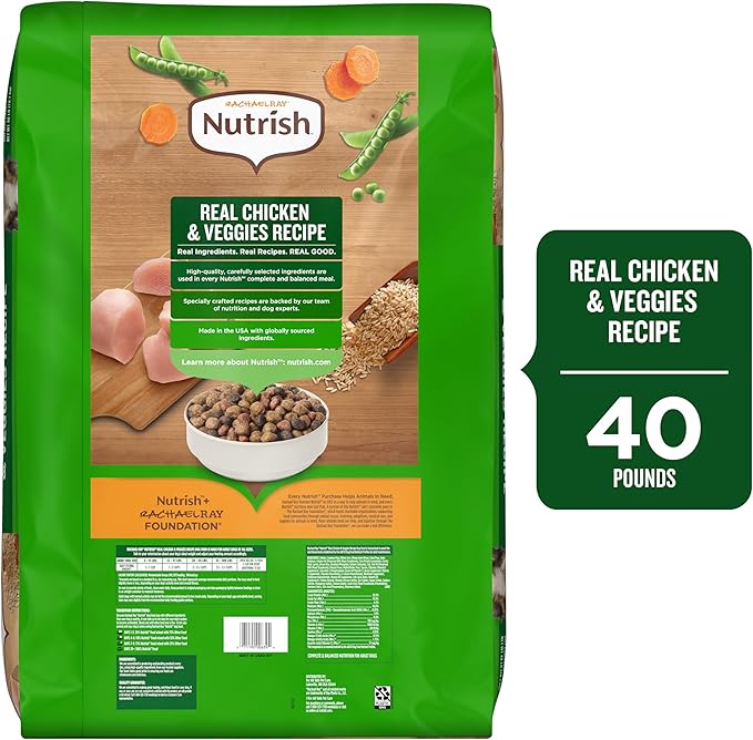 Nutrish Real Chicken & Veggies Recipe Whole Health Blend Dry Dog Food, 40 lb. Bag, Packaging May Vary (Rachael Ray)