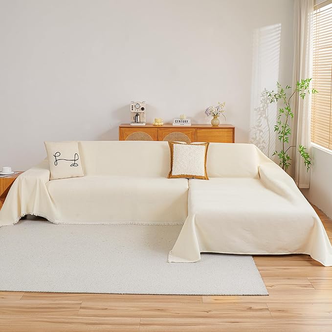 Couch Cover for Sectional Sofa, 2 PCS Sectional Couch Covers for L Shape Sofa Cover, Furniture Blanket for Pets, L Shaped Couch Cover, Sofa Slipcover for 3-4 Cushion Couch (71"x118"+91"x134", Beige)