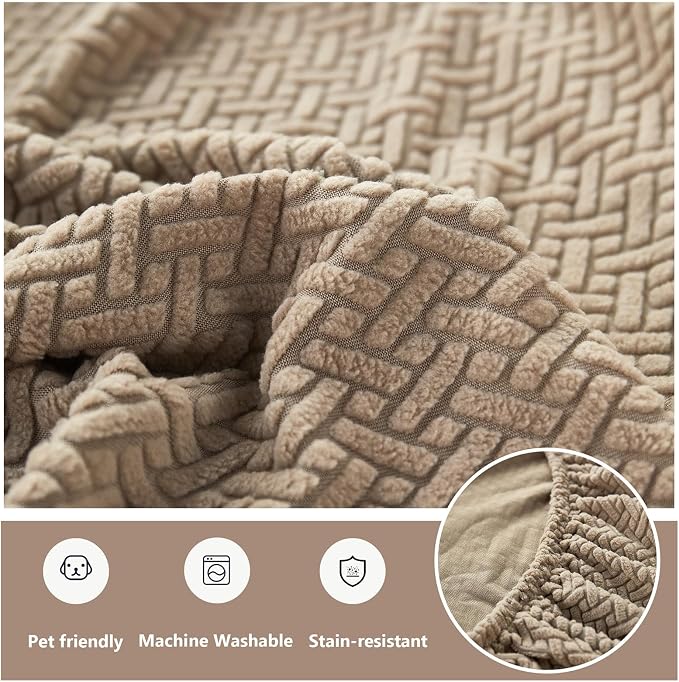 Yoovat Couch Cushion Covers for Sofa Couch Covers Wear-Resistant Universal Sofa Cover Washable Stretch for Sectional Slipcovers (Texture-Light Coffee,Large Triple Seat Cover)