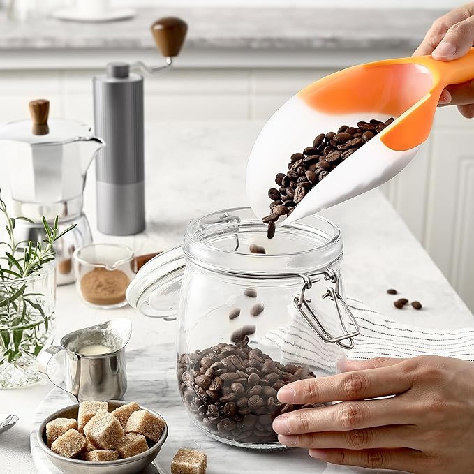 Spring Chef Magnetic Ice Scoop for Ice Machine - BPA-Free Flexi-Plastic Food Scooper with Soft Grip Handle - Kitchen Scoop for Popcorn, Pet Food, Flour, Grains - Dishwasher Safe Scooper - Mango