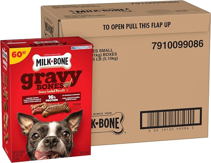 Milk-Bone GravyBones Dog Biscuits, Gravy Coated Small Dog Treats, 60 Oz. Boxes (Pack of 3)