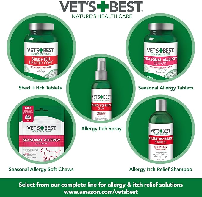 Vet's Best Allergy Itch Relief Dog Shampoo, Oatmeal Dog Shampoo for Itchy Skin, Cleans and Relieves Discomfort from Seasonal Allergies, Anti Itch Dog Soap, 16 Oz