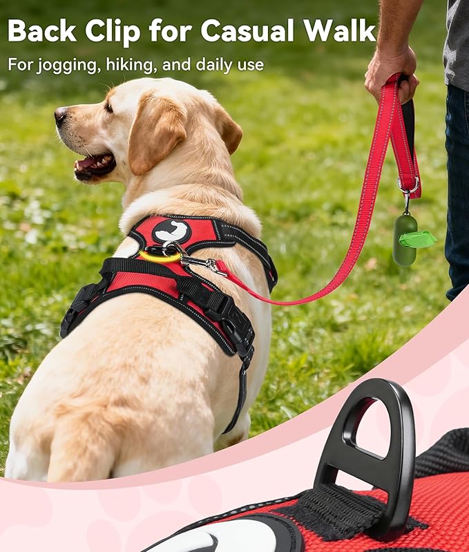 Joytale No Pull Dog Harness for Small Dogs, Reflective Pet Vest with Front Clip, Adjustable Soft Padded Harnesses with Easy Control Handle for Training and Walking, Red, S